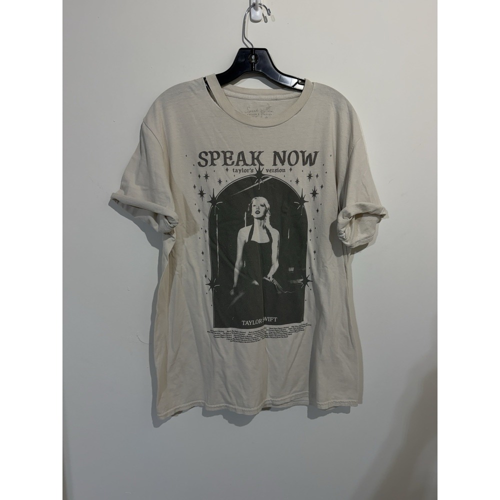 Taylor Swift Speak Now T-Shirt Cuffed Sleeve Size Medium Neck Damage